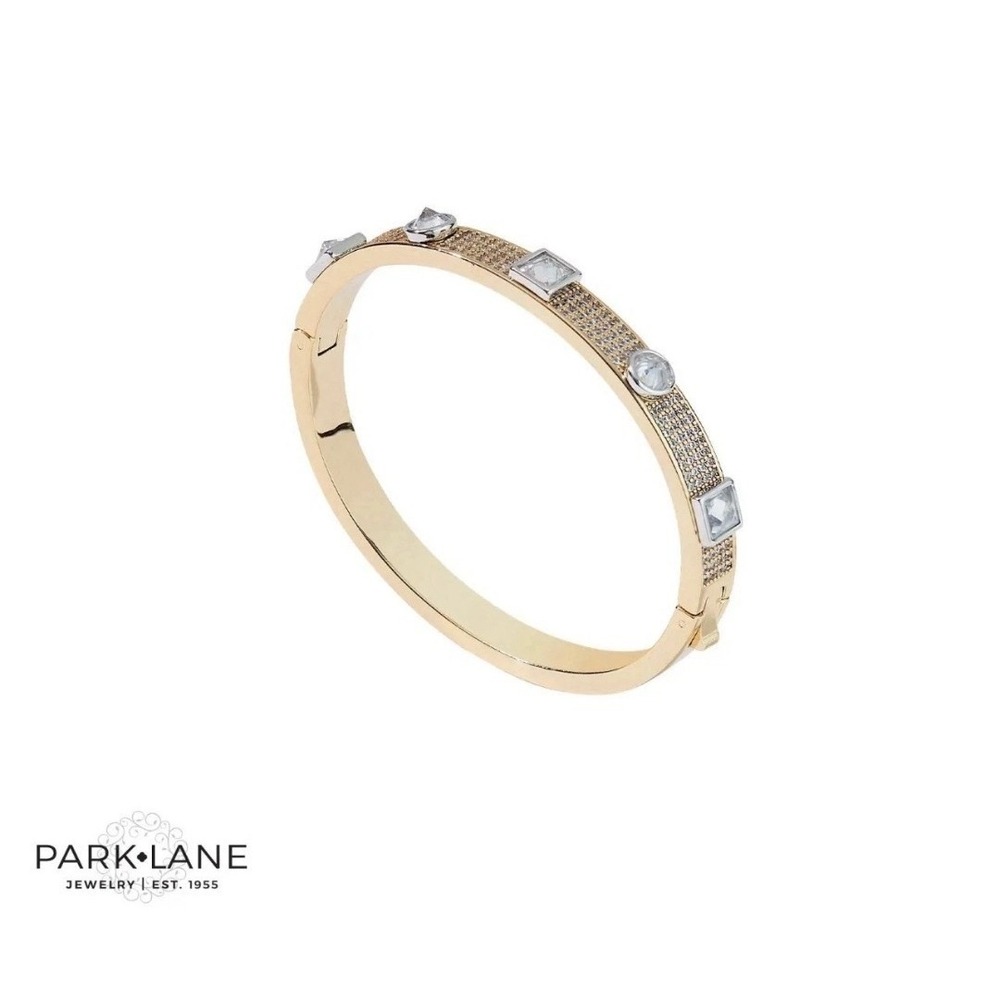 Park Lane Gold Bauble Gold Tone with Silver Pave CZ Hinged Bangle Bracelet BNWT